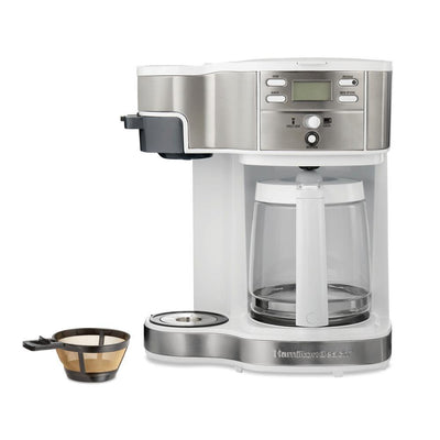 2-Way 12-Cup White Programmable Drip Coffeemaker with Single Serve - Super Arbor