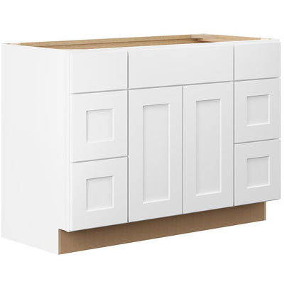 Shaker Ready To Assemble 48 in. W x 34.5 in. H x 21 in. D x Plywood Vanity Sink Base Kitchen Cabinet in Denver White