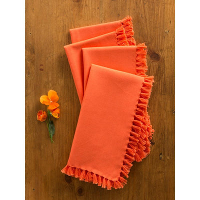 Orange Essential Fringed Napkins (Set of 4) - Super Arbor