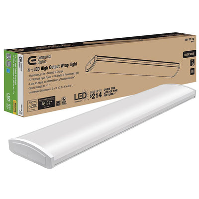 4 ft. High Output 5200 Lumens Integrated LED White Wraparound Light 4000K Bright White 120-277v Multi-Volt Direct Wire - Super Arbor