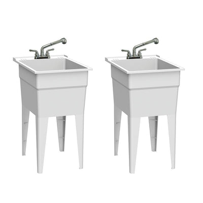 18 in. x 24 in. Polypropylene White Laundry Sink with 2 Hdl Non Metallic Pullout Faucet and Installation Kit (Pack of 2) - Super Arbor