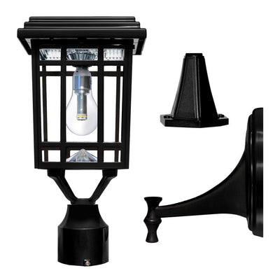 Prairie Bulb Single Black Integrated LED Outdoor Solar Post Light with 3-Mounting Options Fitter, Pier and Wall Mounts - Super Arbor
