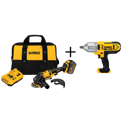 FLEXVOLT 60-Volt MAX Lithium-Ion Cordless Brushless 4-1/2 in. Angle Grinder with Battery and Bonus 1/2 in. Impact Wrench - Super Arbor
