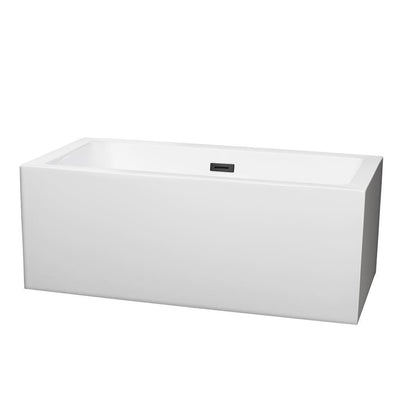 Melody 59.5 in. Acrylic Flatbottom Bathtub in White with Matte Black Trim - Super Arbor