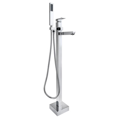 1-Handle Freestanding Floor Mount Roman Tub Faucet Bathtub Filler with Hand Shower in Chrome - Super Arbor