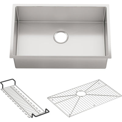 Strive Undermount Stainless Steel 29 in. Single Bowl Kitchen Sink Kit with Sink Rack - Super Arbor