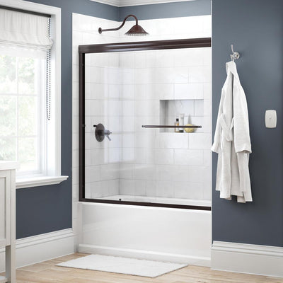 Simplicity 60 in. x 58-1/8 in. Semi-Frameless Traditional Sliding Bathtub Door in Bronze with Clear Glass - Super Arbor