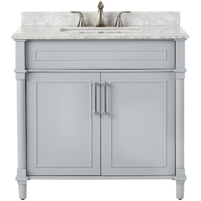 Aberdeen 36 in. W x 22 in. D Single Bath Vanity in Dove Grey with Carrara Marble Top with White Sink - Super Arbor