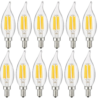 Sunlite 60-Watt Equivalent CA11 Dimmable Clear Flame Tip Filament LED Light Bulb in Warm White 2700K (12-pack) - Super Arbor