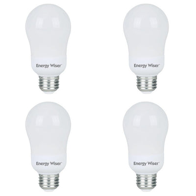 60-Watt Equivalent Warm White Light A19 Non-Dimmable UL Energy Wiser CFL Lightbulb (4-Pack) - Super Arbor