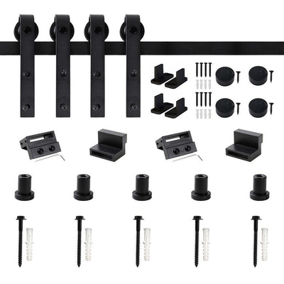 72 in. Frosted Black Sliding Barn Door Hardware Track Kit for Double Doors with Non-Routed Floor Guide - Super Arbor