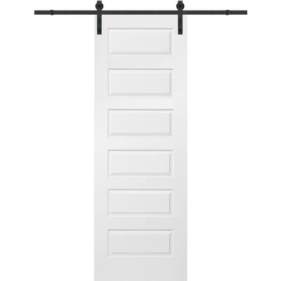 36 in. x 96 in. Rockport Molded Solid Core Primed MDF Smooth Surface Single Sliding Barn Door with Hardware Kit - Super Arbor