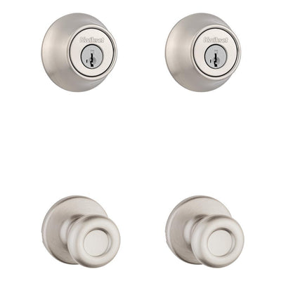 240 Tylo Satin Nickel Hall/Closet Door Knob and Single Cylinder Deadbolt Project Pack Featuring SmartKey Security - Super Arbor