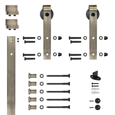 96 in. Antique Brass Hook Strap Rolling Door Hardware Kit for Wood Door - Super Arbor