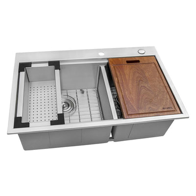 33 in. Double Bowl Drop-in 16-Gauge Stainless Steel Ledge Kitchen Sink 60/40 - Super Arbor
