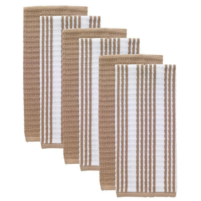 T-Fal Sand Solid and Stripe Cotton Waffle Terry Kitchen Dish Towel (Set of 6) - Super Arbor