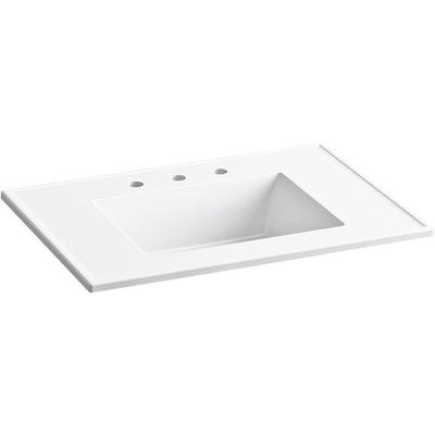 Ceramic/Impressions 31 in. W. Rectangular Vanity Top with 8 in. Widespread Faucet Holes in White - Super Arbor