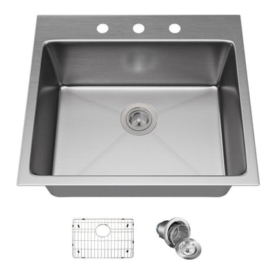 Drop-in Stainless Steel 23 in. 3-Hole Single Bowl Kitchen Sink - Super Arbor