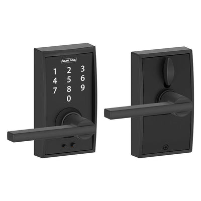 Century Matte Black Electronic Door Lock with Latitude Door Lever - Super Arbor