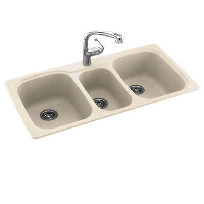 Drop-In/Undermount Solid Surface 44 in. 1-Hole 40/20/40 Triple Bowl Kitchen Sink in Tahiti Sand - Super Arbor