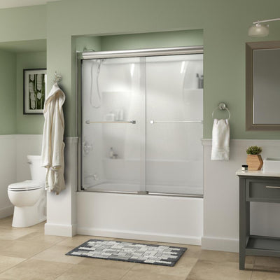 Everly 60 in. x 58-1/8 in. Traditional Semi-Frameless Sliding Bathtub Door in Chrome and 1/4 in. (6mm) Niebla Glass - Super Arbor