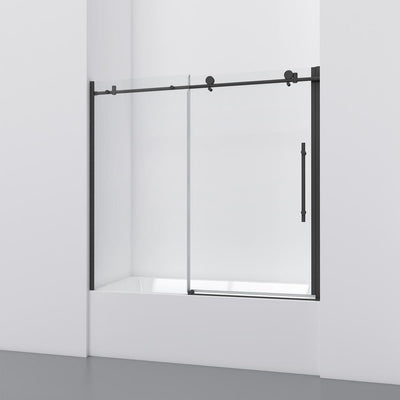 60 in. W x 59 in. H Sliding Frameless Bathtub Door in Stainless Steel with Clear Glass and Handle - Super Arbor