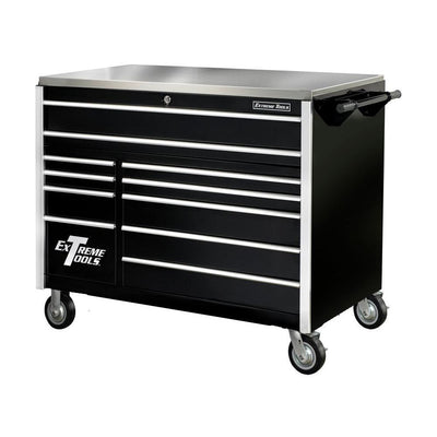 55 in. 11-Drawer Professional Roller Cabinet with Stainless Steel Work Surface in Black - Super Arbor