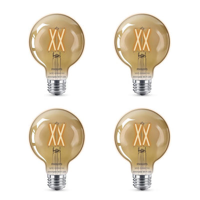 Philips Amber G25 LED 40-Watt Equivalent Dimmable Smart Wi-Fi Wiz Connected Wireless Light Bulb (4-Pack) - Super Arbor