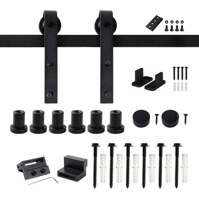 96 in. Frosted Black Sliding Barn Door Hardware Track Kit for Single with Non-Routed Floor Guide - Super Arbor