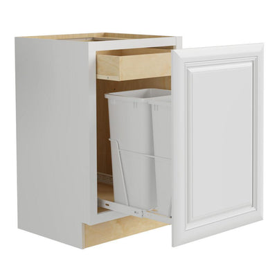 Brookfield Assembled 18x34.5x24 in. Plywood Mitered Double Wastebasket Base Kitchen Cabinet in Painted Pacific White - Super Arbor