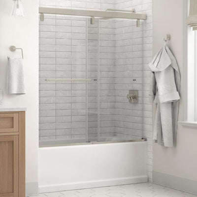 Simplicity 60 x 59-1/4 in. Frameless Mod Soft-Close Sliding Bathtub Door in Nickel with 1/4 in. (6mm) Clear Glass - Super Arbor