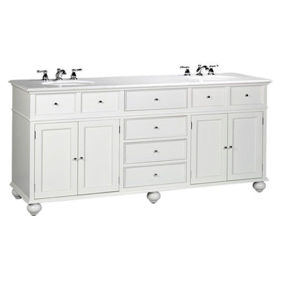 Hampton Harbor 72 in. W x 22 in. D Double Bath Vanity in White with Natural Marble Vanity Top in White