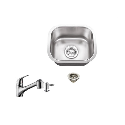 Undermount 15 in. 18-Gauge Stainless Steel Bar Sink in Brushed Stainless with Low Profile Pull Out Kitchen Faucet - Super Arbor