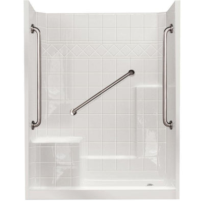 60 in. x 33 in. x 77 in. Standard Plus 36 Low Threshold 3-Piece Shower Kit in White with Left Seat and Right Drain - Super Arbor