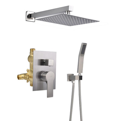 1-Spray Patterns with 2.66 GPM 10 in. Wall Mount Dual Shower Heads with Rough-In Valve Body and Trim in Brushed Nickel - Super Arbor