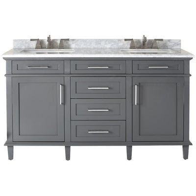 Sonoma 60 in. W x 22 in. D Double Bath Vanity in White with Carrara Marble Top with White Sinks - Super Arbor