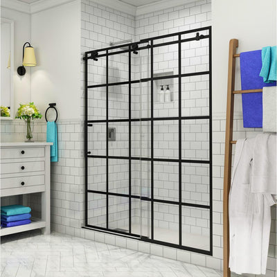 Kamaya 56 - 60 in. x 76 in. Completely Frameless Sliding Shower Door in Matte Black, Right Opening - Super Arbor