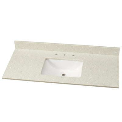 49 in. W Engineered Stone Single Vanity Top in Sparkling White with White Sink - Super Arbor