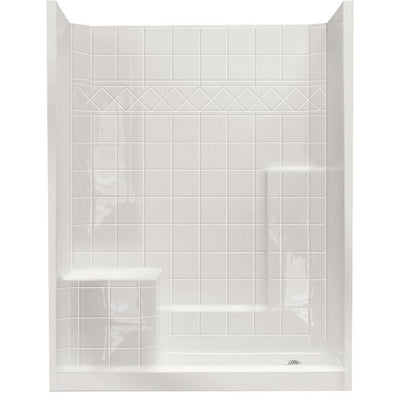 60 in. x 33 in. x 77 in. Standard Low Threshold 3-Piece Shower Kit in White with Left Seat and Right Drain - Super Arbor