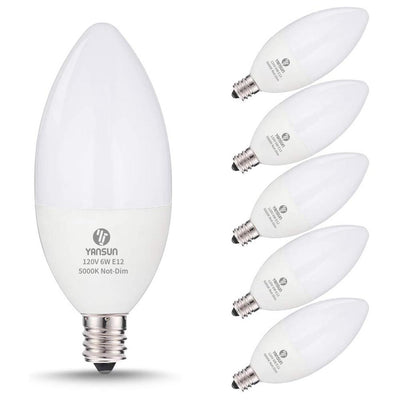 YANSUN 60-Watt Equivalent 6W C37 Non-Dimmable LED Candle Light Bulb E12 Base in Daylight White 5000K (6-Pack) - Super Arbor