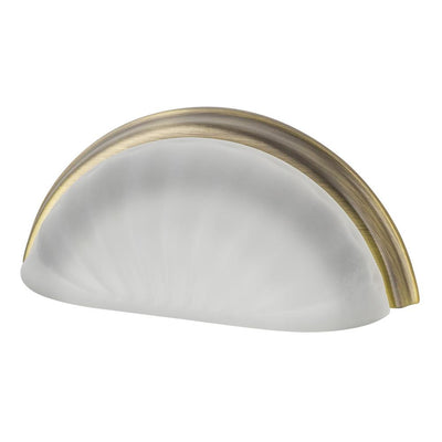 3 in. Center-to-Center Cup Crystal Frosted Fluted in Antique Brass Drawer Pull - Super Arbor