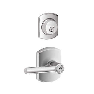 Greenwich Bright Chrome Single Cylinder Deadbolt with Broadway Entry Door Lever Combo Pack - Super Arbor