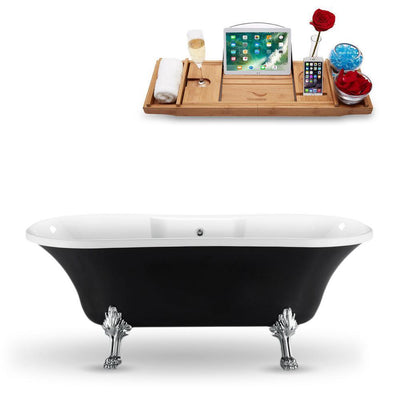 68 in. Acrylic Fiberglass Clawfoot Non-Whirlpool Bathtub in Black - Super Arbor