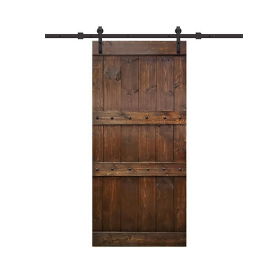 Clavos 42 in. x 84 in. Brown Stained Solid Pine Wood Interior Sliding Barn Door with Sliding Door Hardware Kit - Super Arbor