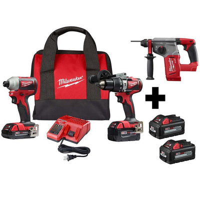 M18 18-Volt Lithium-Ion Brushless Cordless Hammer Drill/Impact/Rotary Hammer Combo Kit (3-Tool) with 4-Batteries - Super Arbor