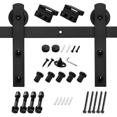 6.6 ft./79 in. Black Sliding Barn Door Track and Hardware Kit with I-Shape Hanger For Single Door - Super Arbor