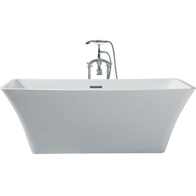 67 in. Acrylic Center Drain Rectangle Flat Bottom Freestanding Bathtub in White - Super Arbor