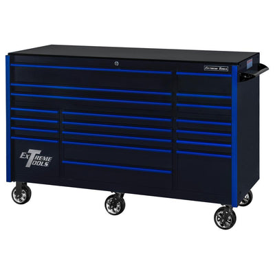 RX Series 72 in. 19 -Drawer Roller Cabinet Tool Chest in Black with Blue Handles - Super Arbor