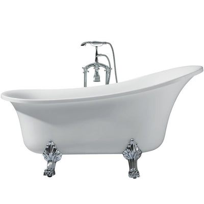 63 in. Acrylic Right Drain Oval Claw Foot Freestanding Bathtub in White - Super Arbor