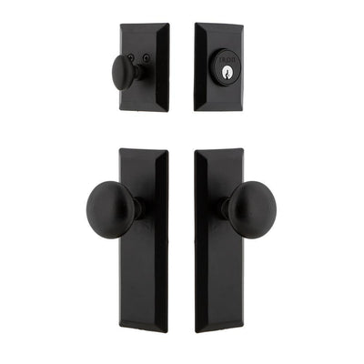 Keep Plate Black Iron Door Handleset Combo Pack with Keep Door Knob - Super Arbor